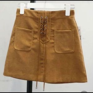 NWOT Mocha Lace Up Skirt